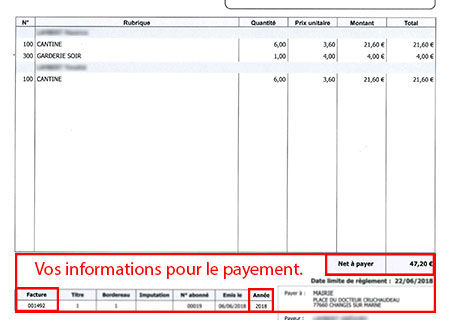 model de facture pour le payement par TiPI de Changis-sur-Marne